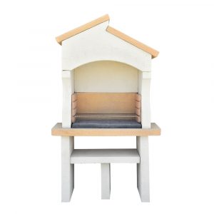 Barbecue Bastide en Pierre Reconstituée avec Hotte et Tables Ton brique– Charbon de Bois