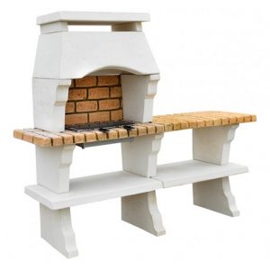 Grand Barbecue en Pierre Blanche avec Hotte – Cuisson au Charbon de Bois