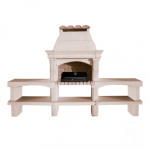 Barbecue Provence en Pierre Reconstituée avec Hotte et Deux Plans de Travail – Charbon de Bois