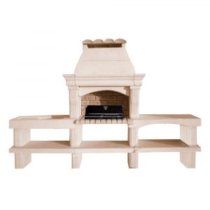 Barbecue Provence en Pierre Reconstituée avec Hotte, Plan de Travail et Évier – Charbon de Bois