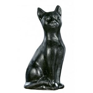 Statue Chat Assis en Pierre Patinée Noire – Décoration Intérieur et Jardin