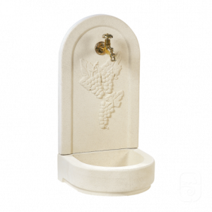 Fontaine murale 600 Raisin en béton – Bac arrondi avec relief grappe de raisin