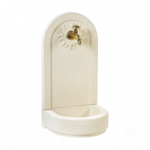 Fontaine murale 600 Soleil en béton – Bac arrondi avec relief soleil