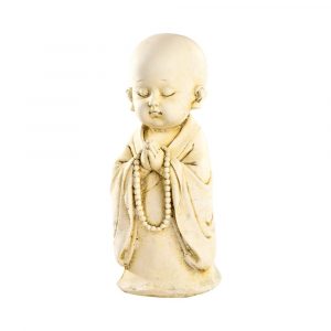 Statuette Enfant Moine avec Collier en Méditation – Décoration Zen Intérieur et Jardin