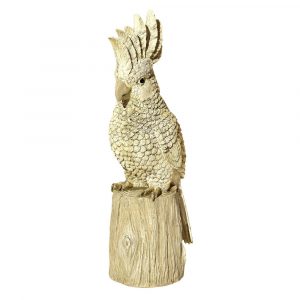 Statue Cacatoès en Pierre Reconstituée – Décoration Exotique Intérieure et Extérieure