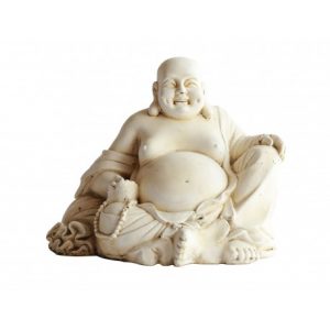 Statue Bouddha Rieur en Pierre Reconstituée – Décoration Zen pour Jardin et Intérieur, Résistante au Gel, Fabrication Française