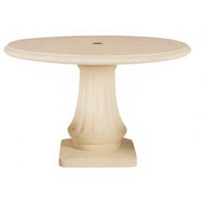Table de Jardin Ronde 120 cm en Pierre Reconstituée Blanche avec Trou pour Parasol – Résistante au Gel, Fabrication Française0