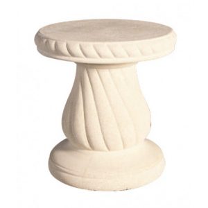 Tabouret de Jardin Blanc en Pierre Reconstituée – Inspiration Gréco-Romaine, Motifs Inclinés, Résistant au Gel, Fabrication Française