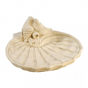 Bain d’Oiseaux Décoratif en Pierre Reconstituée Patinée – Deux Moineaux de Jardin