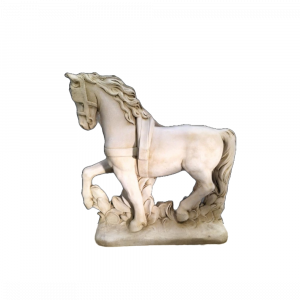 Statue Cheval de Trait en Pierre Reconstituée Ton Vieilli – Sculpture Équestre pour Jardin et Intérieur