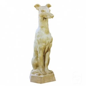 Sculpture de Lévrier Assis en Pierre Reconstituée Patinée – Statue Décorative pour Jardin et Intérieur