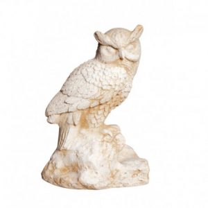 Statue chouette GM en pierre reconstituée vieillie 30 cm – Sculpture décorative de jardin