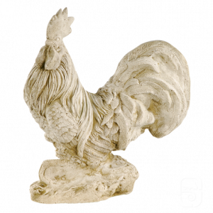 Statue coq en pierre reconstituée patinée – Sculpture décorative de jardin