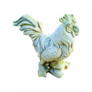 Grand Coq de Jardin en Pierre Reconstituée – Sculpture Artisanale Ton Vieilli Résistante au Gel