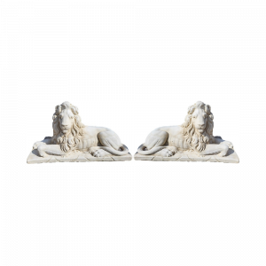 Paire de Lions Couchés Majestueux – Statue de Jardin et Entrée Symétrique
