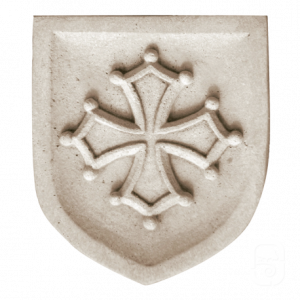 Écusson Croix Occitane en Pierre Reconstituée – Décoration Murale Symbolique du Sud-Ouest