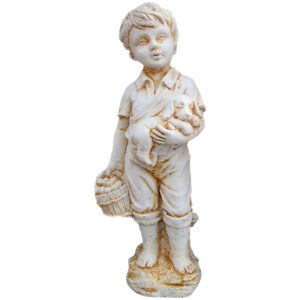 Statue Petit Garçon au Chien en Pierre Reconstituée