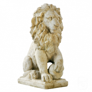 Lion sur Boule en Pierre Reconstituée Patinée – Sculpture