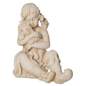 Statue décorative fillette avec chien en pierre reconstituée – Décoration intérieure et extérieure