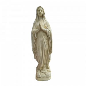 Statue Vierge Marie en prière en pierre reconstituée vieillie 130 cm – Sculpture religieuse sur socle