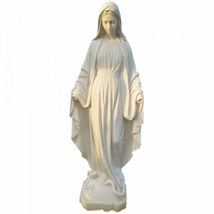 Statue Vierge Marie aux bras ouverts en pierre reconstituée vieillie 178 cm – Sculpture religieuse extérieure